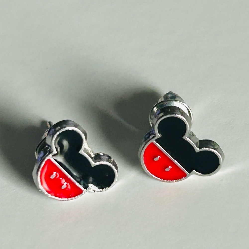 Mickey Mouse Red and Black Earrings. New.